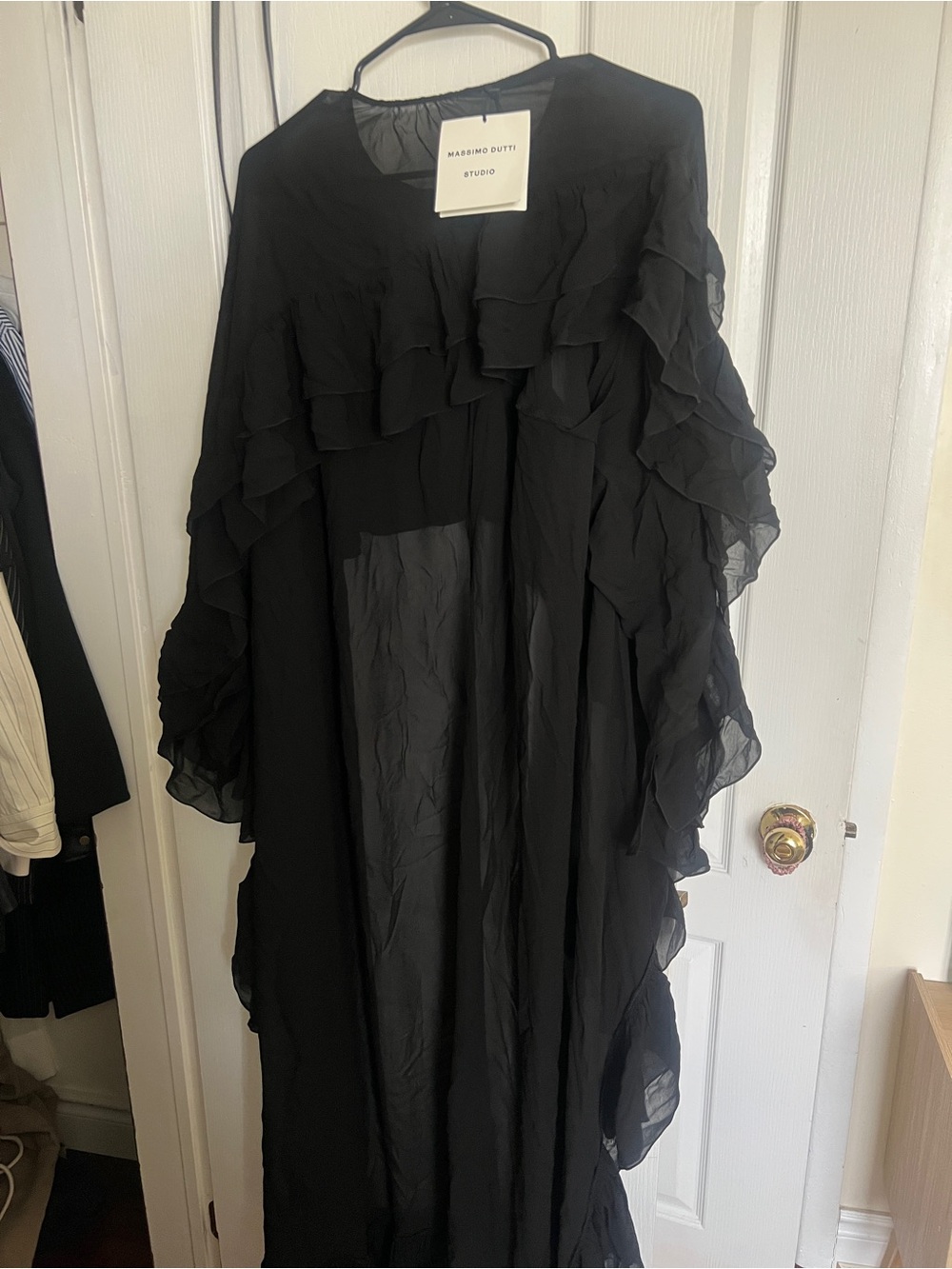 Massimo Dutti Black Ruffled Chiffon Maxi Dress (no slip under) (medium)